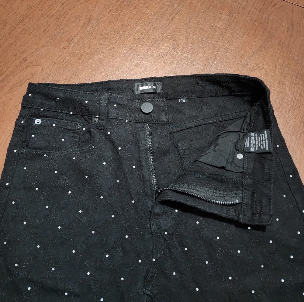 Fashion Nova Mens I Be Jeweled Stacked Flare Black Jeans Pants - Picture 5 of 9